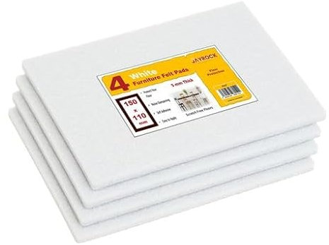 Furniture Pads for Hardwood Floors – Self-Adhesive Felt Pads Chair Leg Floor Protectors Pack of 4 – Cut To Size Pad Sheets for Laminate Floor – 150mm x 110mm (WHITE, 150mm x 110mm)