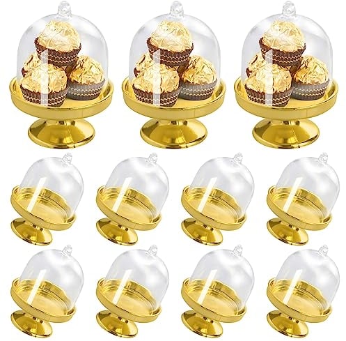 Cisolen 12 Pieces Mini Cake Bell Cake Stand Muffin Bell Cake Gold Cake Stand with Bonnet Cheese Bell for Wedding Table Decoration Birthday Party Decoration