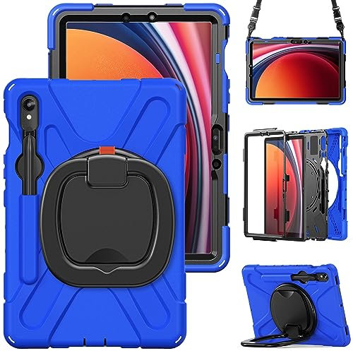 YZBYFON Funda para Samsung Galaxy Tab S9 Ultra/S8 Ultra, resistente, de grado militar, a prueba de golpes, rotación de 360°, con correa para el hombro, para Tab S8 Ultra/S9 Ultra (azul)