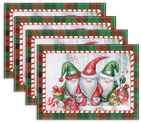 MAJOYLIFE 4 Stück Weihnachten tischsets,42x32cm abwaschbare platzset für küche esszimmer tischdekoration(Weihnachtsmann)