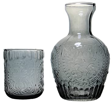 Crystal Nightstand with Tumbler Cup, Vintage Crystal Bedside Water Carafe and Glass Set Elegant Nightstand Decor for Storing Juice (grey)