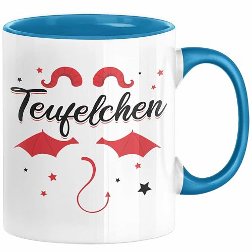 Teufelchen Tasse Geschenk für Frauen Teufel Kaffee-Becher (Blau)