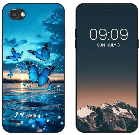 WUACYEAMING für LG Q6 Hülle,Mode Schutzhülle Schwarz Handyhülle mit Aesthetic Muster Weich Silikon Dünn TPU Stoßfeste Kratzfest Schutzhülle Cover-Schmetterling