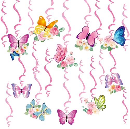 SUNBEAUTY 20 Stück Schmetterling Deko Hängede Papier Party Dekoration für Mädchen Geburtstag Hochzeit Frühling Sommer Party Deko