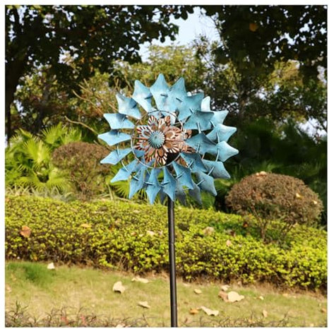 WindräDer Aus Metall FüR Den Garten Solar-Wind-Plug-In Mit Farbwechsel ， WindräDer Aus Metall Wasserdicht Und Rostfrei ， Garten WindmüHle Geeignet FüR Die Dekoration Einer Villa,Blue