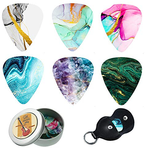 Czzmy Celluloid Gitarren Plektren Gitarren Picks 12 Stück mit Geschenkbox - Gitarrenzubehör,für Elektrische, Akustische, Bass oder Ukulele Gitarre(12-Quicksand Splash Ink)