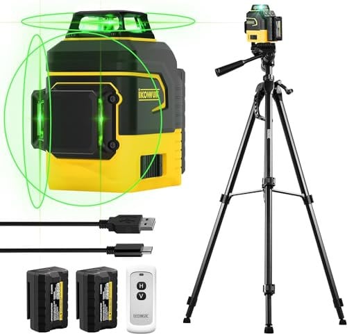 Kreuzlinienlaser mit Stativ,3x360 Grad Laser Wasserwaage mit 6000mAh Akku,Lnienlaser mit 150cm Teleskopstativ für Verlegung Bodenfliesen, Kreuzlinienlaser Grün mit 59-Zoll-Stativset
