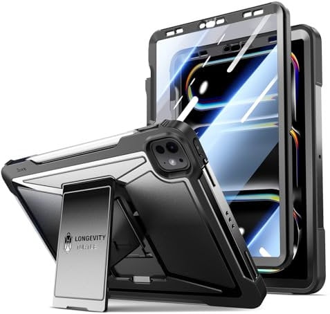 ZtotopCases Hülle für iPad Pro 13 Zoll 7. Gen 2024 M4/Pro 12.9 Zoll 6./5./4. Generation 2022/2021/2020, Robuste Schutzhülle mit Bleistifthalter & Schutzfolie für iPad Pro 13, Schwarz