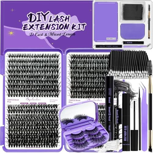 DNSGOOR Kit de Extensión de Pestañas DIY 720 Lash +3 Parejas Pestañas Postizas,Pestañas Pegado y Sellado de Pestañas,Eliminación de Pestañas,Cepillo de Pinzas Mini Aplicador