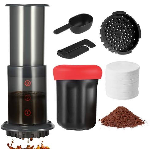 Portable Travel Coffee Press Kit, 3 In 1 Brew Method Combines French Press, , Pourover, Espresso, Coffee and Espresso Maker, Manual Coffee Making Machine for Camping, Travel, Includes Mug & Lid