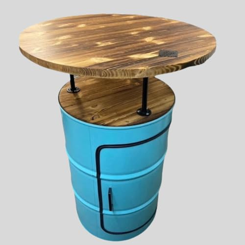 FASS-Blau - Fass Möbel Stehtisch, Bistrotisch, Partyraumtisch mit Tür, Regal, Holzplatte und Tischplatte, Handgefertigt in Deutschland, 80 x 115 x 80 cm (B x H x T) (Tischplatte-Natur)