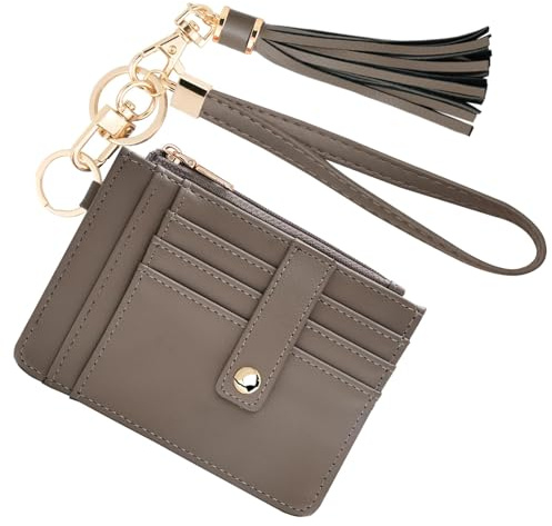 KNGITRYI Geldbörse Damen Klein RFID – Kartenetui mit Reißverschluss, Schlüsselanhänger & abnehmbarem Wristlet – Mini Portemonnaie Damen mit 8 Kartenfächern & Ausweisfenster