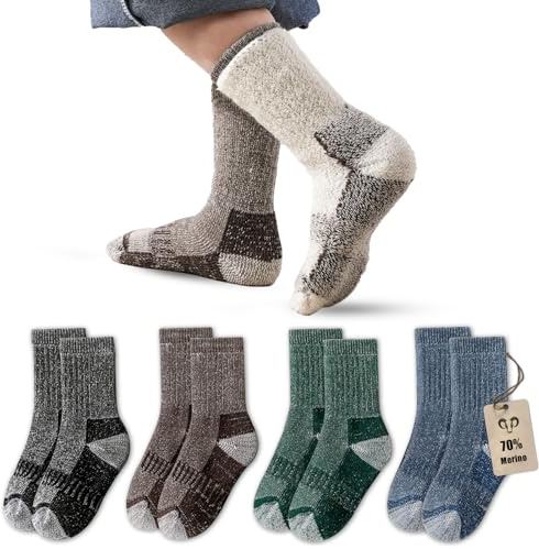 Vihir 4 par Merinostrumpor barn pojkar – Crew Merino sportstrumpor varma vinterstrumpor tjocka för skidåkning, vandring, vandring 22–26, 26–29, 39–34, 35–38
