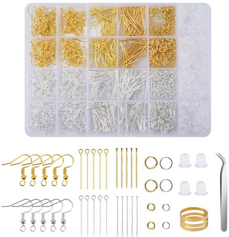 KINDPMA 2003 Pcs Earring Kit - Hypoallergenic Findings with Silver & Gold Hooks, Head Pins, Eye Pins, Jump Rings & Backs for DIY Jewelry Making & Repair