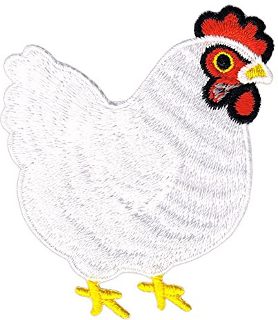 Huhn Weiß Henne Aufnäher zum aufbügeln oder aufnähen Bügelbild Aufbügler für Kleidung gestickter Bügelpatch Applikation Vogel Bauernhof Patch Größe 5,6 x 6,8 cm
