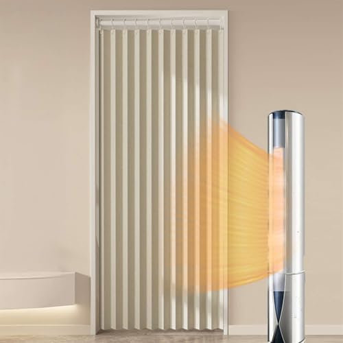 Momooda Türvorhang Blickdicht Magnetische Vorhänge, Raumteiler Faltvorhang für unsichtbare Türen, Thermo Türvorhang Kälteschutz, zum schieben, Wärmeisolierend, 280g/m², 1 Stück, Beige, 100x240cm