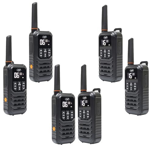 Kit mit 6 tragbaren Radiosendern PNI PMR R80 PRO 0,5 W, 16 Kanäle, wasserdicht IP67, mit LED-Taschenlampe, SOS-Taste, VOX, USB-C