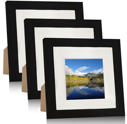 LEKEFETO 3 cornici quadrate, 20 x 20 cm, colore nero, con cartone da 2 mm di spessore e vetro acrilico infrangibile, cornice in legno MDF, decorazione per ufficio e parete regalo