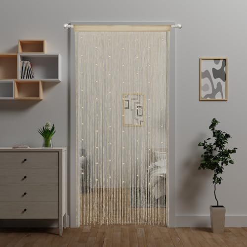 Ateasierlife Rideau à ficelles pour porte, séparateur de pièce à suspendre, panneau à franges pour placard, fenêtre, mur, toile de fond, portes de style bohème transparent (90 x 280 cm)