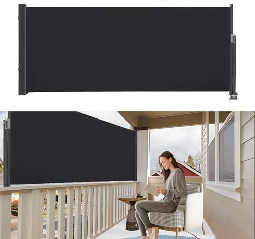 Toldo Lateral Retráctil,Toldo de Exterior,Toldo de Sombra,Pantalla de Exterior,Protege la Privacidad,Protector Solar a Prueba de Viento,Estor Lateral para Balcón,Jardin,Terraza,Antracita,1.4x3m