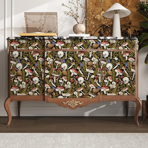 VaryPaper Papier Peint Champignon Automne et Feuillage Vintage Rouleau Adhesif Decoratif 44.5cmx200cm Adesif Décoration Meuble Noir Mat Papier Peint Tropicale Salon Chambre Escaliers Stickers Armoire