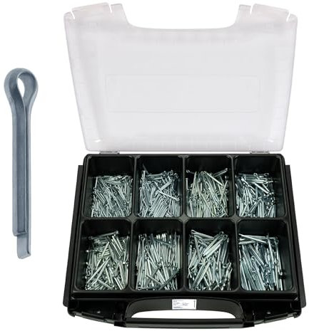FRANTOS i-BOXX DIN 94 Splinte Sortiment, Stahl verzinkt, 1050 tlg., in 8 Größen: 3,2x25 bis 5,0x50 I Sicherungssplinte Sicherungsstifte Splintstifte Set