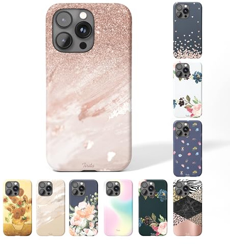 Tirita Personalised Phone Case for iPhone 13 Pro – Hard Case or Cover With Custom Name or Initials – Cute Personalised Gift for Women or Girls [13. Marble Rose Gold Sequin]