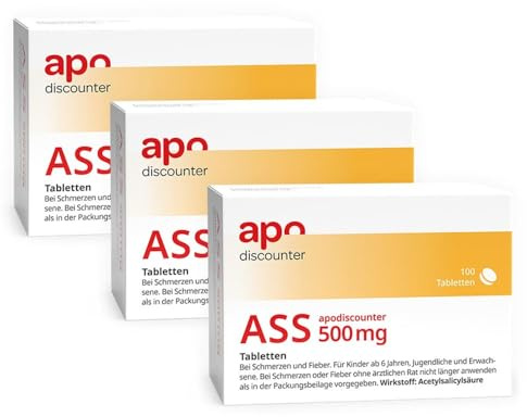 apodiscounter ASS 500 mg Tabletten (3x 100 Stück) - Schmerzmittel gegen Kopfschmerzen, Zahnschmerzen & Fieber - Entzündungshemmend & fiebersenkend