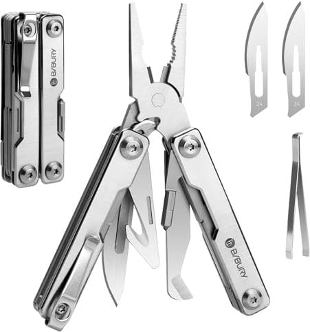 BIBURY Mini Multitool Zange Mit Unsichtbare Pinzette, 10 in 1 EDC Multi Tool Mit Glasbrecher Rückenclip Gurtschneider für Freien Camping Angeln, Outdoor Mini Werkzeug Ideal Geschenke für Frauen Männer
