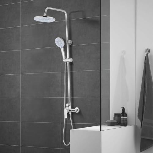 Colonne de Douche, Ensemble de Douche, Colonne de Douche Pour Salle de Bain, Ensemble de Douche Mécanique Avec Tête de Douche Ronde et Manchette en ABS Avec 3 Jets (Argent.)