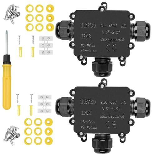 2 Stück wasserdichte IP68-Anschlussdose, 3-Wege-Kabelanschluss, externe externe Anschlussdose, Kabelkasten-Drahtanschluss, Drahtbereich 3–8 mm und 9–14 m, Anschluss für Oberflächenmontage, wasserdicht