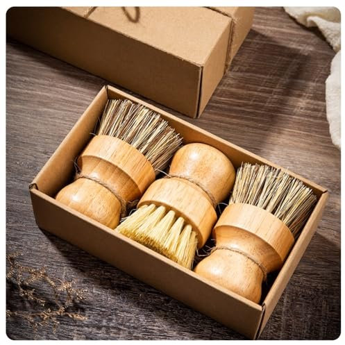 Rockreyoa Mushroom Brush Round Wooden Mushroom Brush Washing Brush Potato Brush Wooden Washing Brush Dish Brush Fruit Brush Sink Brush Mushroom Brush Cleaning Brush Mixed Colour (Hemp Rope + Gift Box
