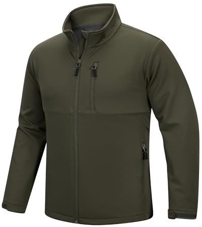 Outdoor Ventures Men's Waterproof Softshell Jacket Warm Golf Outerwear | Lightweight Full-Zip Fleece Lined Hiking Jacket with 5 Pockets, Windproof Stand Collar Tops, Outdoor Running Cycling Leisure