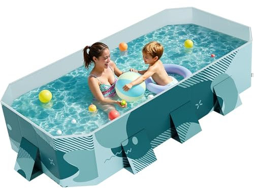 WuDLi Foldable Paddling Pool,Non-Inflatable Swimming Pool for Family Adults Hard Plastic Shell Collapsible Rectangle Swimming Pool for Outside Backyard