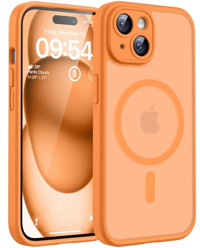 TOCOL für iPhone 14 Hülle, Kompatibel mit MagSafe, Orange | Vollständiger Kameraschutz Handyhülle, Eingebauter Magnetring Case, Militärschutz Stoßfest Kratzfest Haltbarkeit Phone Cover