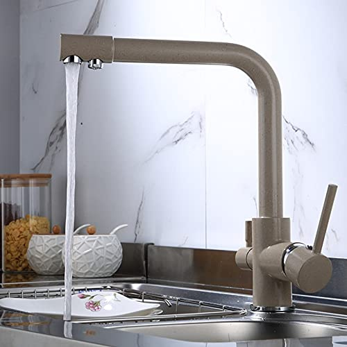 Robinet Mitigeur D'Évier De Cuisine avec Filtre, Robinet D'Évier Rotatif À 360° en Cuivre, avec Fonction De Purification De l'eau, Robinet pour Balcon, Buanderie, Tuyau N（Beige-Hose Size）