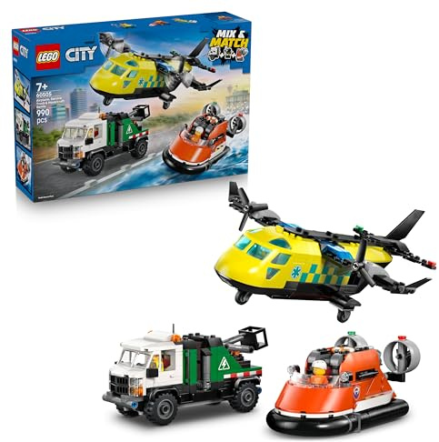LEGO City 3in1 Airplane, Service Truck & Hovercraft Remix Toy - Mix & Match Model Vehicles Kit w/ 3 Minifigures - STEM Birthday Gift Idea for 7+ Year Old Boys - 60505