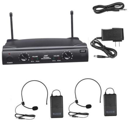 Milisten Uhf Dual Kanal Wireless Mikrofon Set mit Bodypack Transmittern und Headset Mikrofonen Kabelloses Karaoke System mit Reichweite XLR und Audioausgang für Haus und Bühne