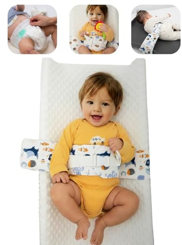 Cozyone Wickeltisch-Sicherheitsgurt – Baumwollweich Hautverträglich, Verstellbar, Rutschfest & Ausreißsicher, Universal für 0–24 Monate Säuglinge, Tragbar (Blau)