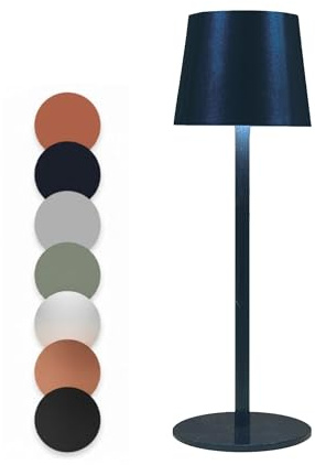 Coen Bakker LED Akku Tischlampe stufenlos dimmbar mit Touch IP44 3 Lichtfarben für Innen & Außen 36,5x11 cm Tischleuchte Glatt Groß, Farbe:Metallic Blau