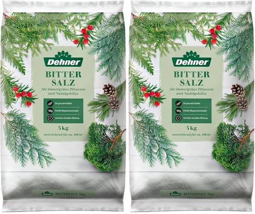 Dehner Bittersalz, hochwertiger Spezialdünger, Dünger für Thujen/Nadelgehölze, Magnesiumsulfat, mit Sofortwirkung, 5 kg, für ca. 100 qm, bunt (Packung mit 2)