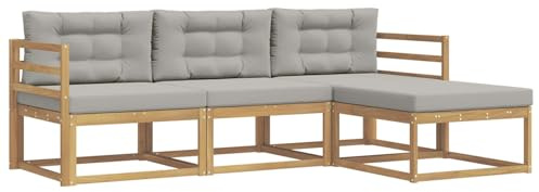 vidaXL Outdoor-Sofagarnitur 4 pcs Weiß und Hellgrau Polyester, Moderne Garten-Sofagarnitur, wetterfest, Bequeme Loungemöbel, stylische Sitzmöglichkeiten für den Hof