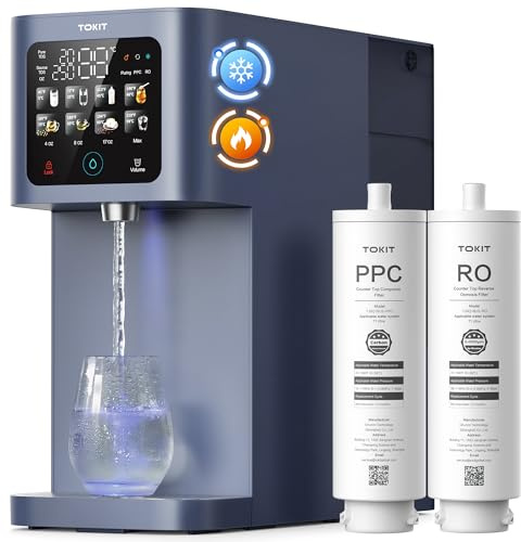 TOKIT T1 Ultra Osmoseur Inverse de Table 5-100°C, Distributeur d'Eau Chaude et Froide avec Lampe UV & Filtre RO, 8 Niveaux de Température, CE & EMC Certifié, Sans Installation