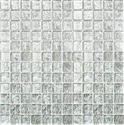 Mosaik Fliese Transluzent Glasmosaik Crystal silber Struktur für WAND BAD WC DUSCHE KÜCHE FLIESENSPIEGEL THEKENVERKLEIDUNG BADEWANNENVERKLEIDUNG Mosaikmatte Mosaikplatte