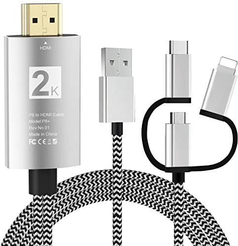 Ozvavzk Cavo Phone a HDMI 3 in 1 Adattatore Multiporta Type C Micro USB MHL Connettore 2K per Android Huawei Samsung Xiaomi Smartphone Cellulare alla TV Monitor Proiettore