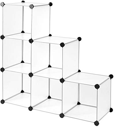 dibea Steckregal aus Kunststoff Schuhregal Aufbewahrungsregal modulares System, mit 6 Fächern á 30x30 cm transparent