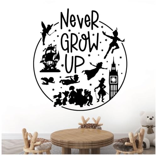 Never Grow Up - Neverland Peter Pan Inspired Children's Vinyl Wall Decal Sticker [XLarge] [Black]