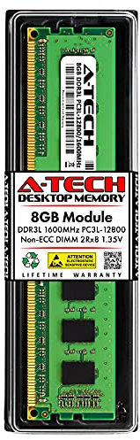 A-Tech Memorycity Barrette de mémoire RAM DDR3/DDR3L 1600 MHz PC3L-12800 (PC3-12800) CL11 DIMM 2Rx8 1,35 V 240 broches Non-ECC UDIMM 8 Go