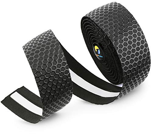 Topcabin 2 rubans de guidon de vélo de route avec embouts réfléchissants - Ruban à gel pour plus de confort, Filet noir.