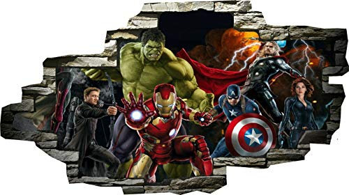 Top Prints Z101 Sticker mural 3D en vinyle Motif Marvel Avengers Super Heros Hulk 120 x 85 cm